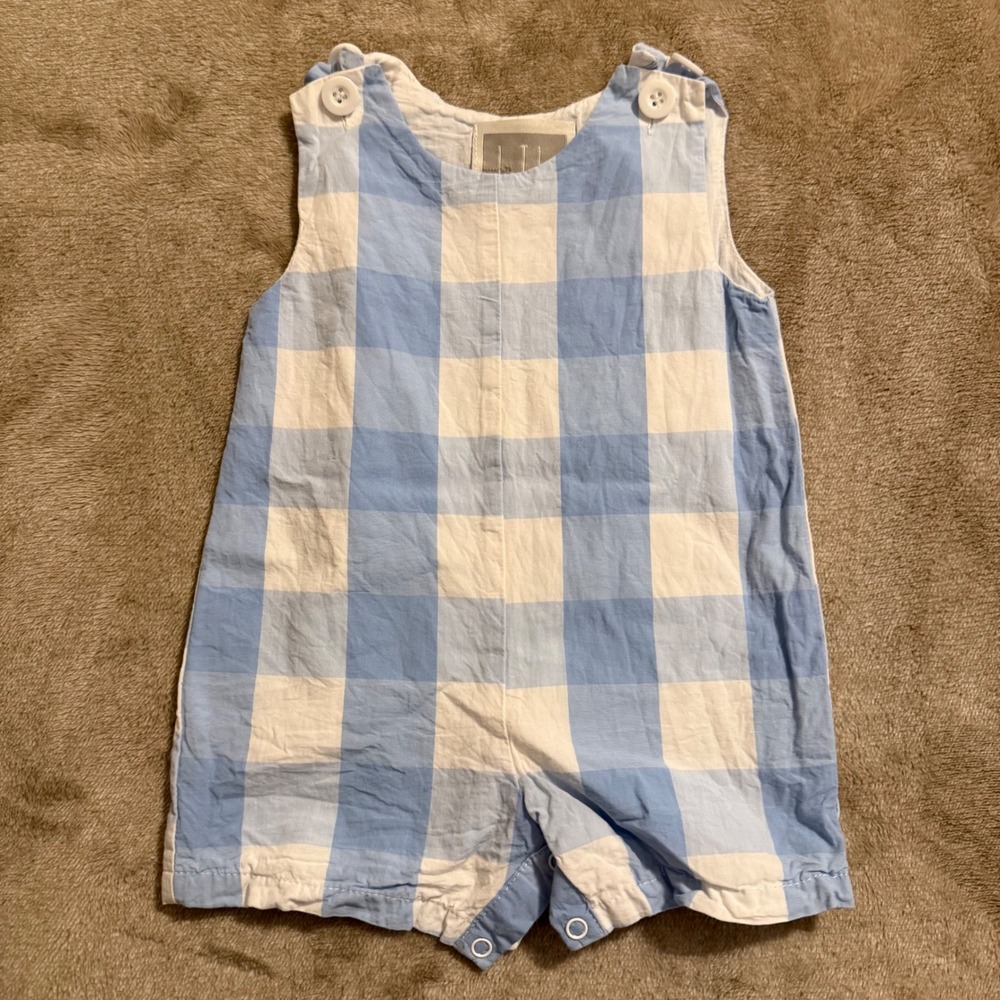 Lil Cactus Baby Boys Blue Gingham Cotton Romper One Piece Snap Bottom 3-6M